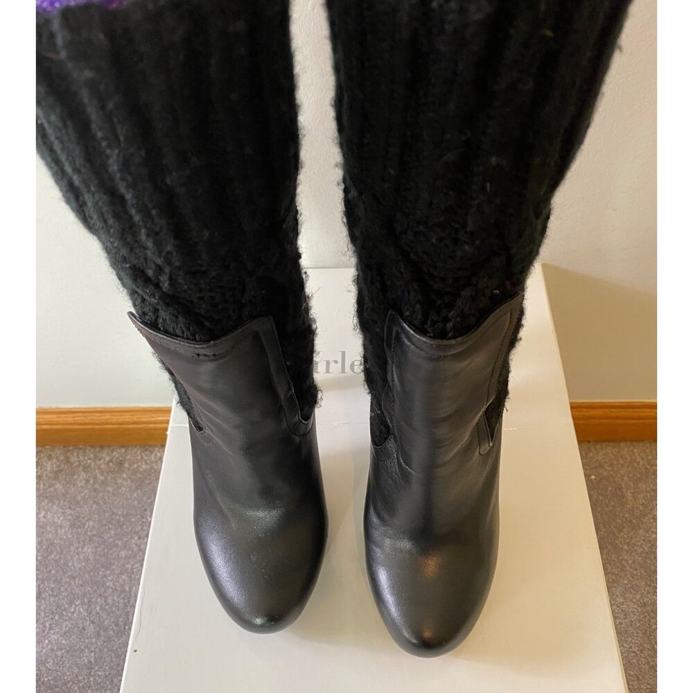 Charles David Black Leather & Knit Boots Stiletto Heels Size 7.5 - Picture 4 of 9
